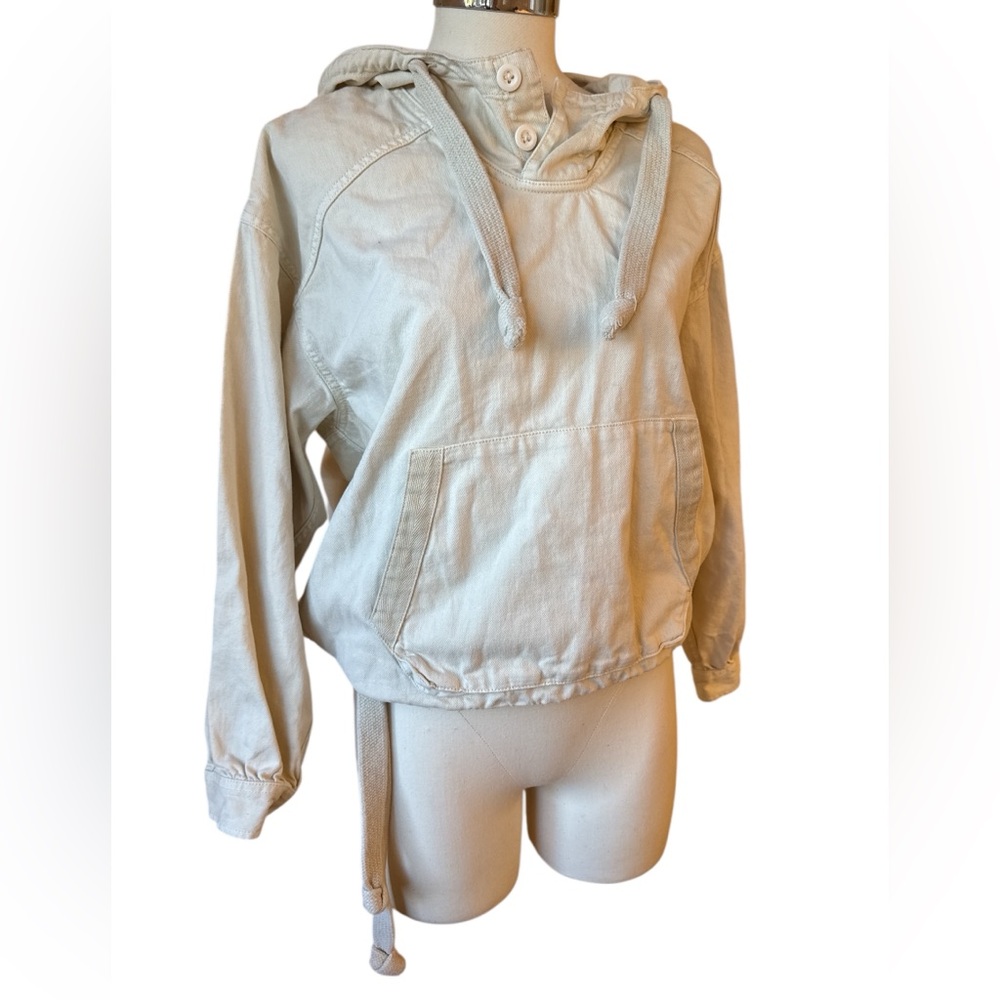 American Eagle Outfitters cream hooded pullover pouch pocket tie details XS